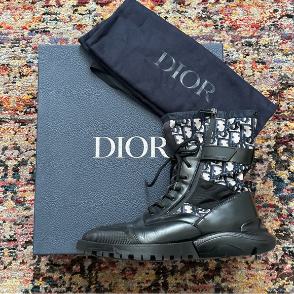 Dior Oblique Monogram Combat Polished Calfskin Boots - Picture 2 of 8